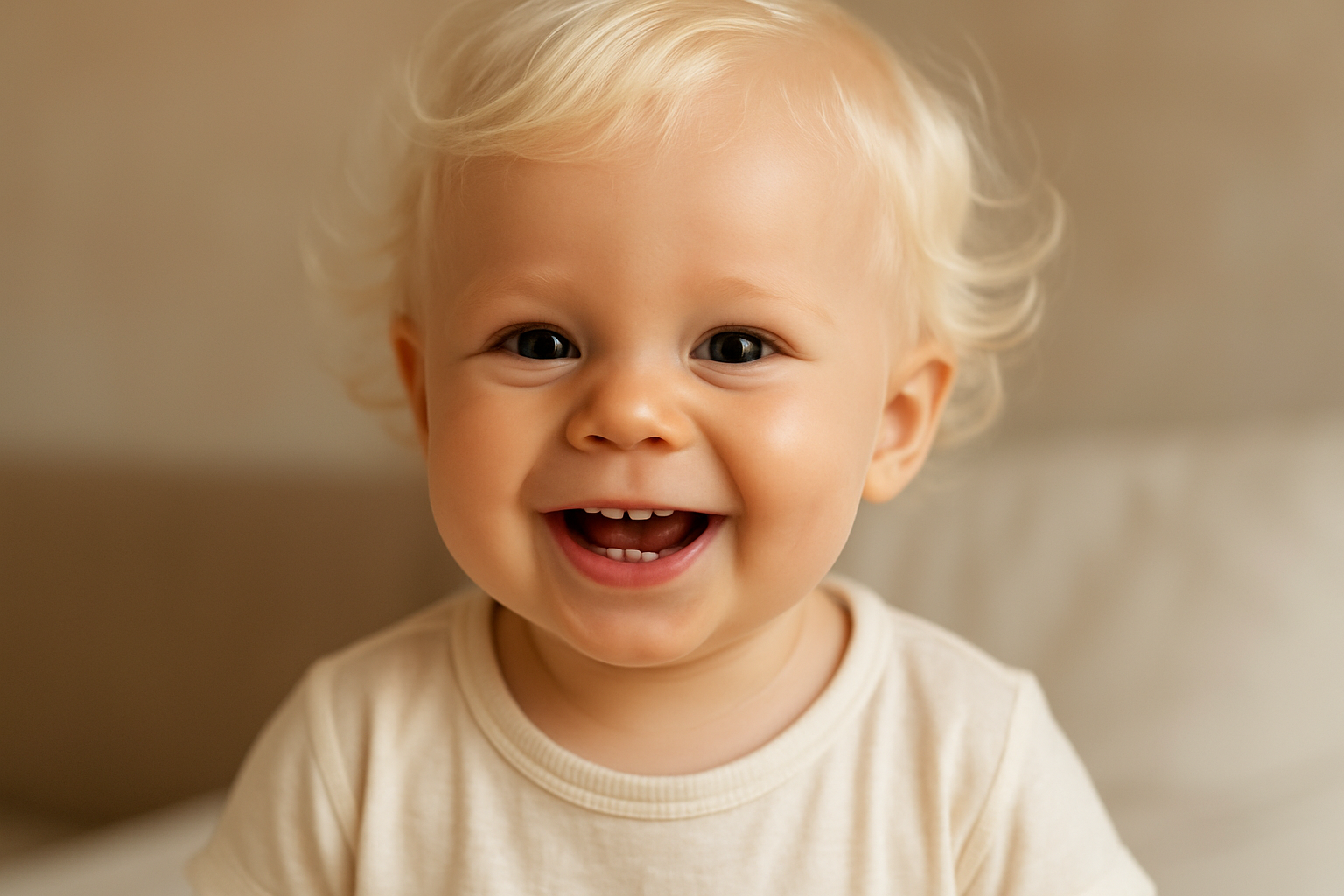 Baby 1 years old white blond with smile